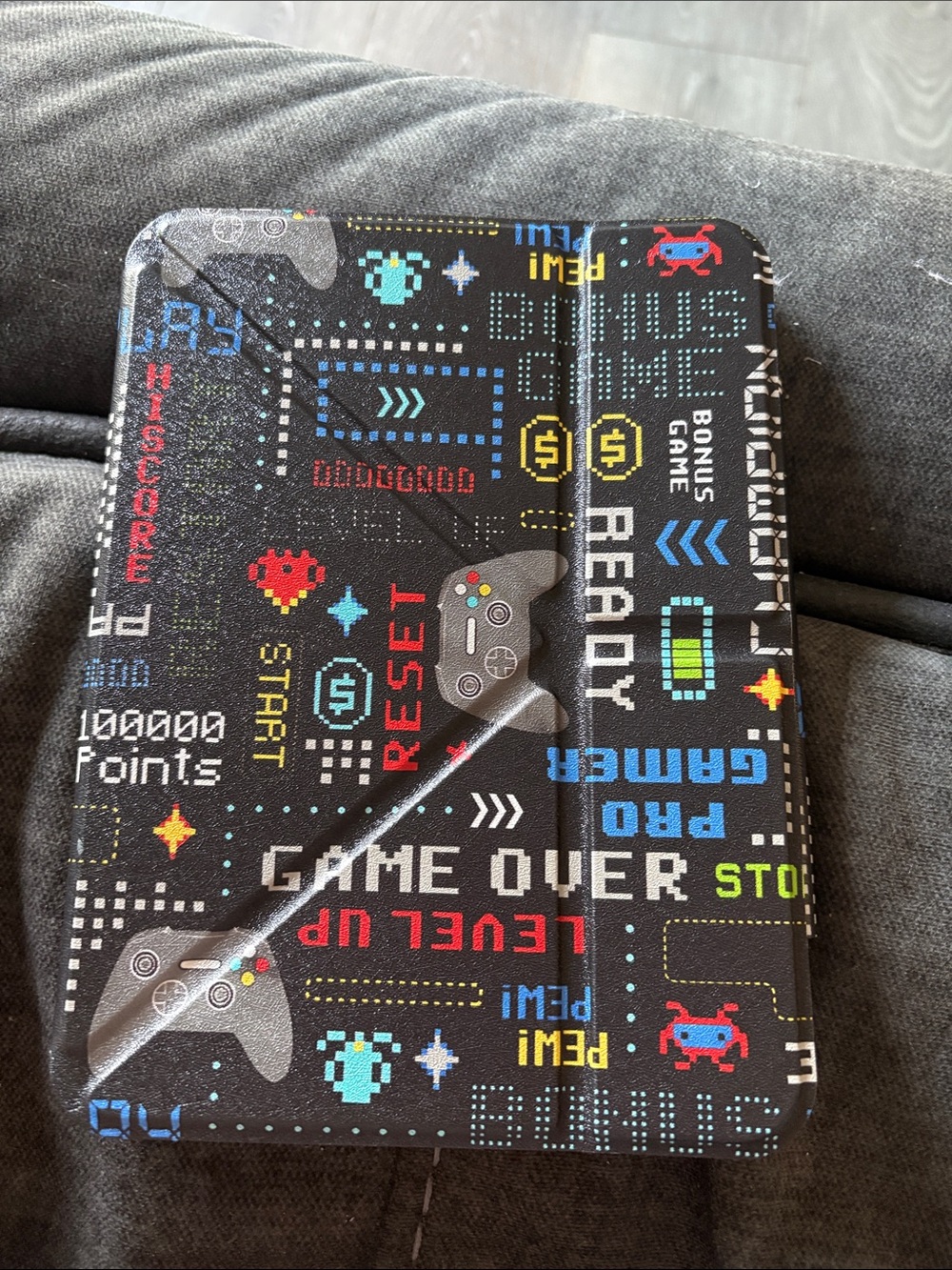 Retro Arcade Tablet Folio Case - Black Pixel Game Print
